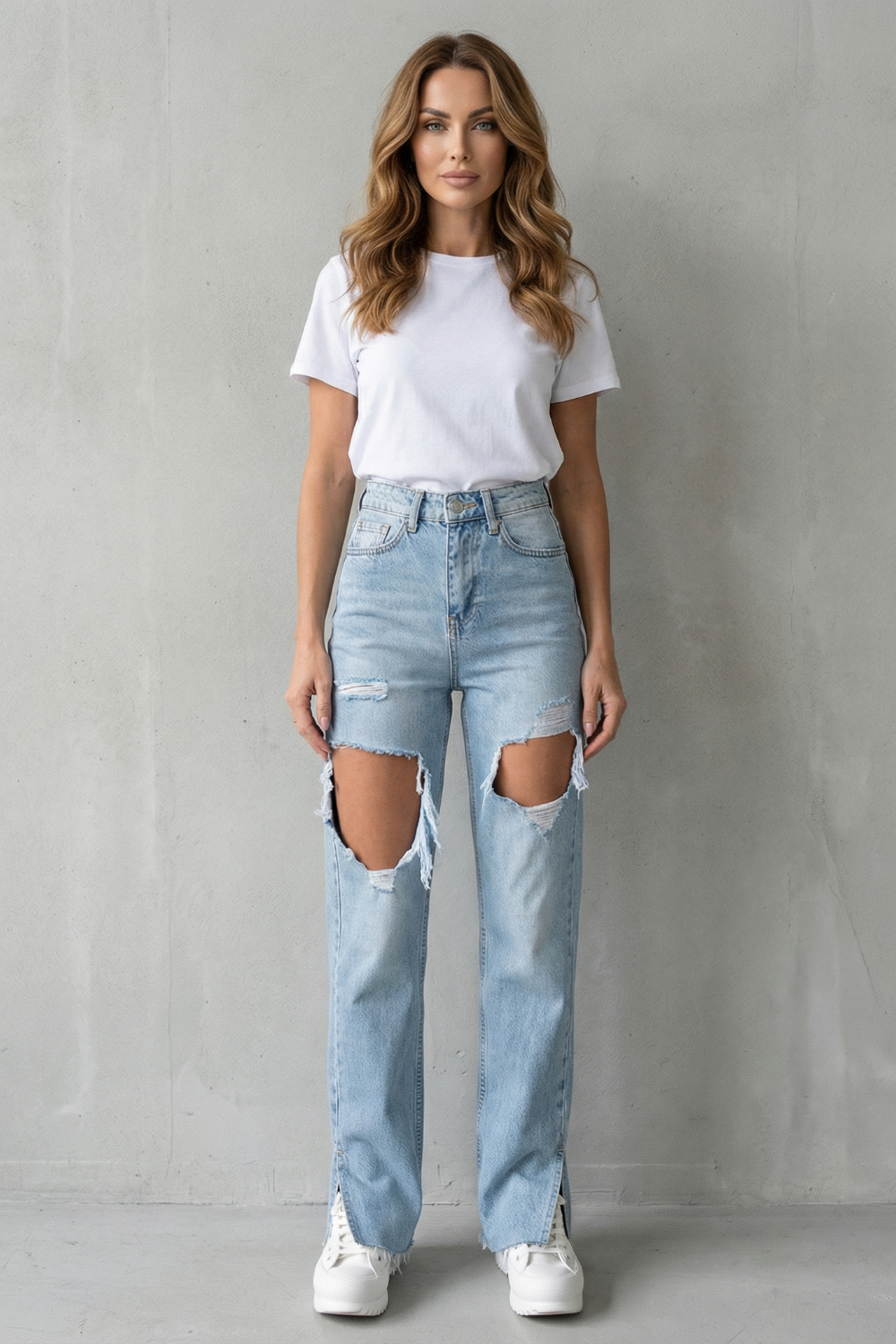 Sorellia – Design urbano destroyed – Calça jeans de perna reta
