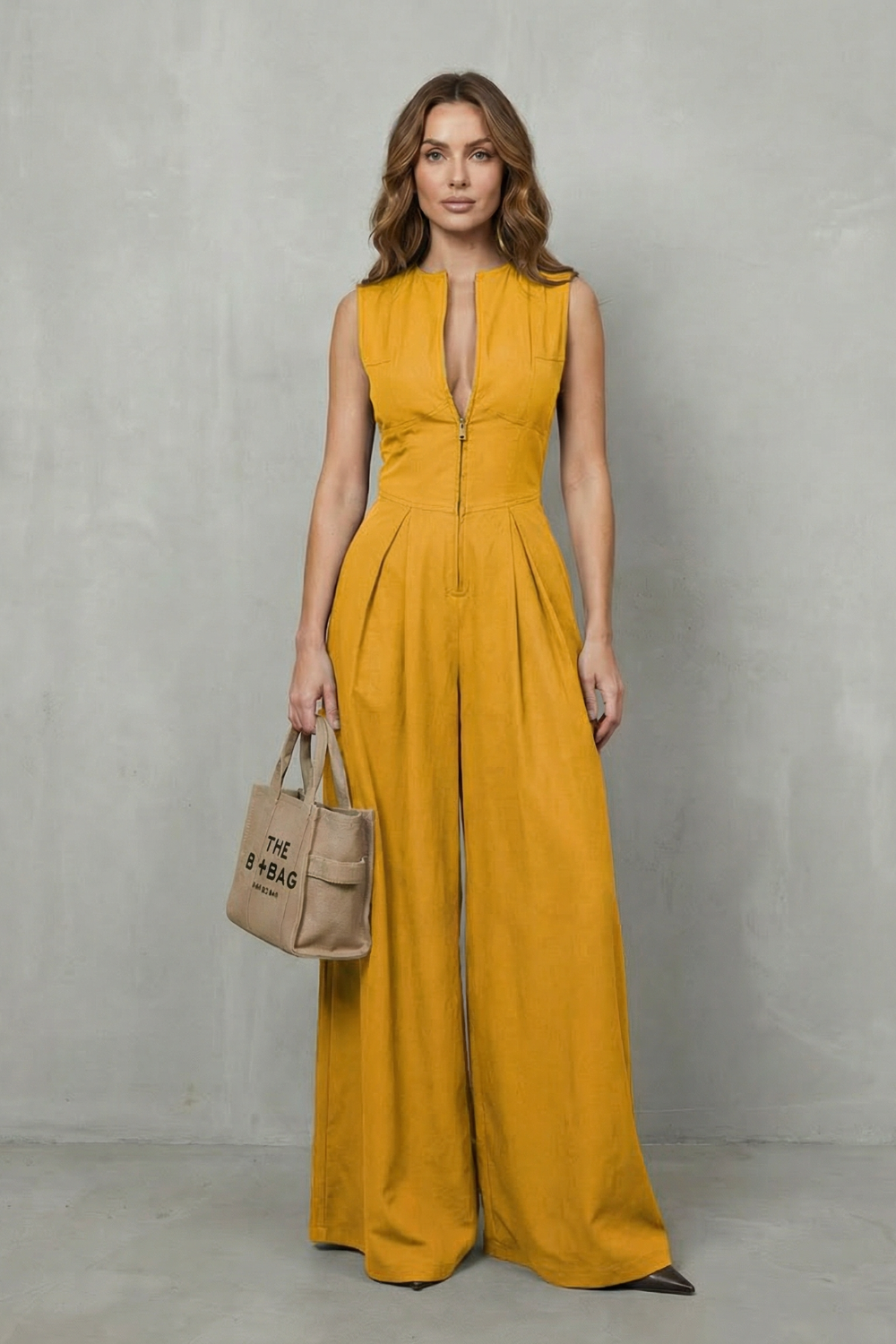 Valerisse – Elegância com zíper frontal esculpido – Macacão pantalona