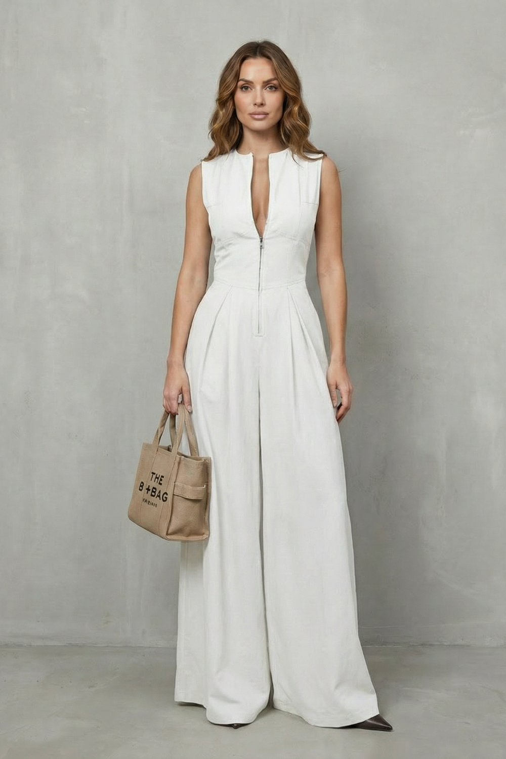Valerisse – Elegância com zíper frontal esculpido – Macacão pantalona