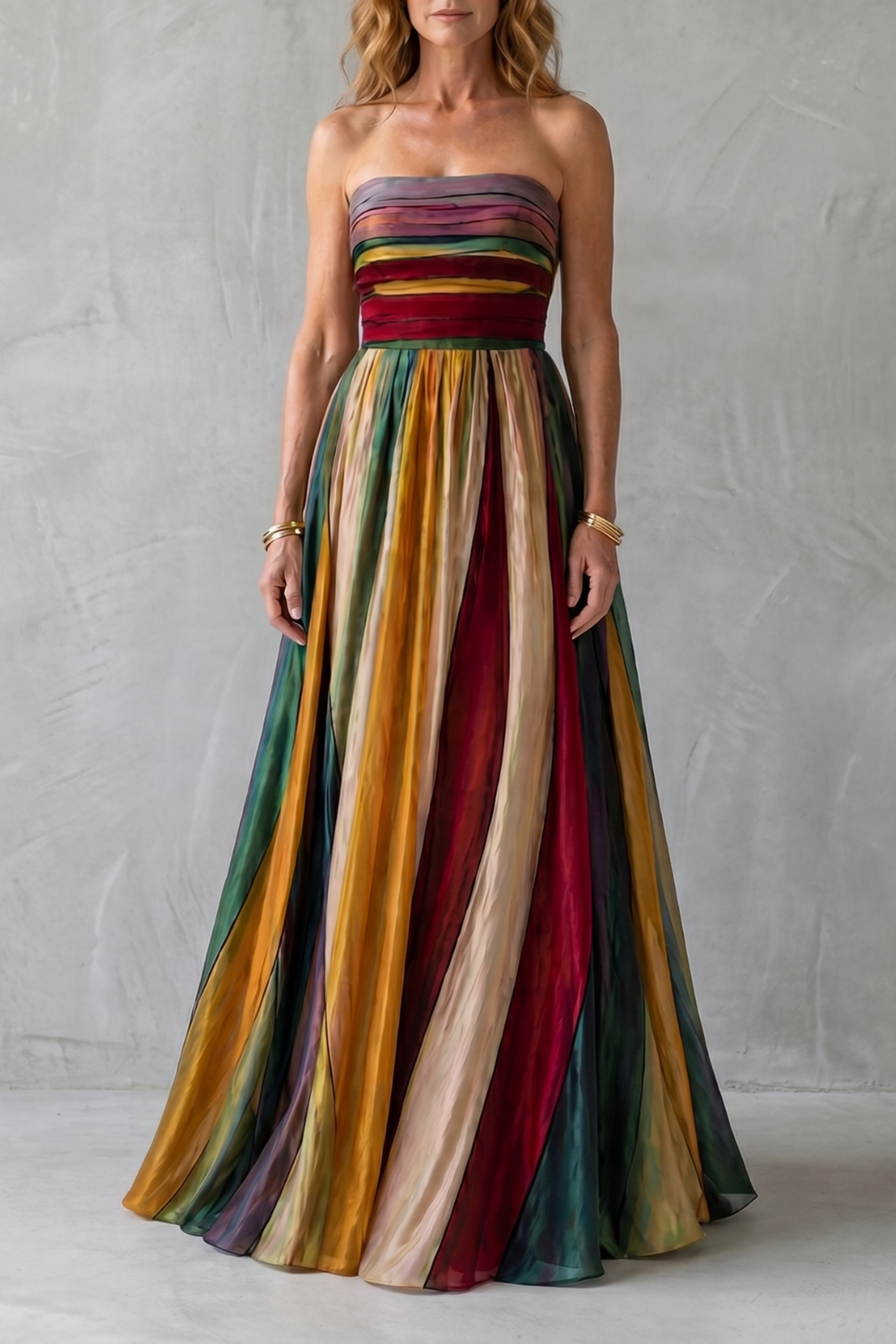 Valessia – Listras multicoloridas estilo pôr do sol – Vestido longo