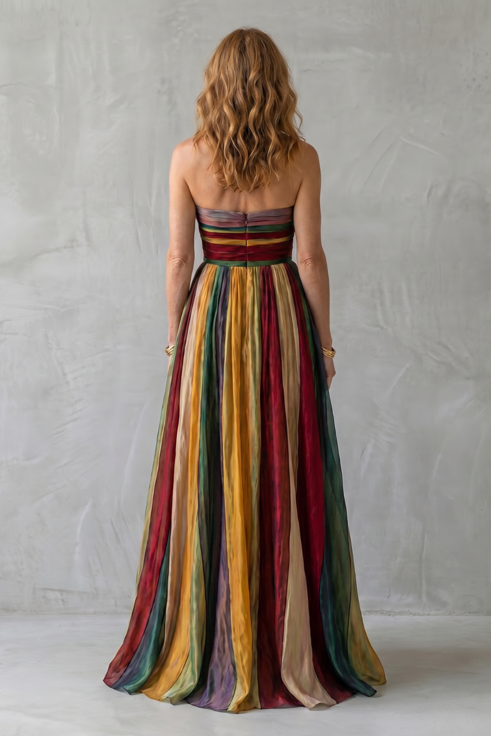 Valessia – Listras multicoloridas estilo pôr do sol – Vestido longo