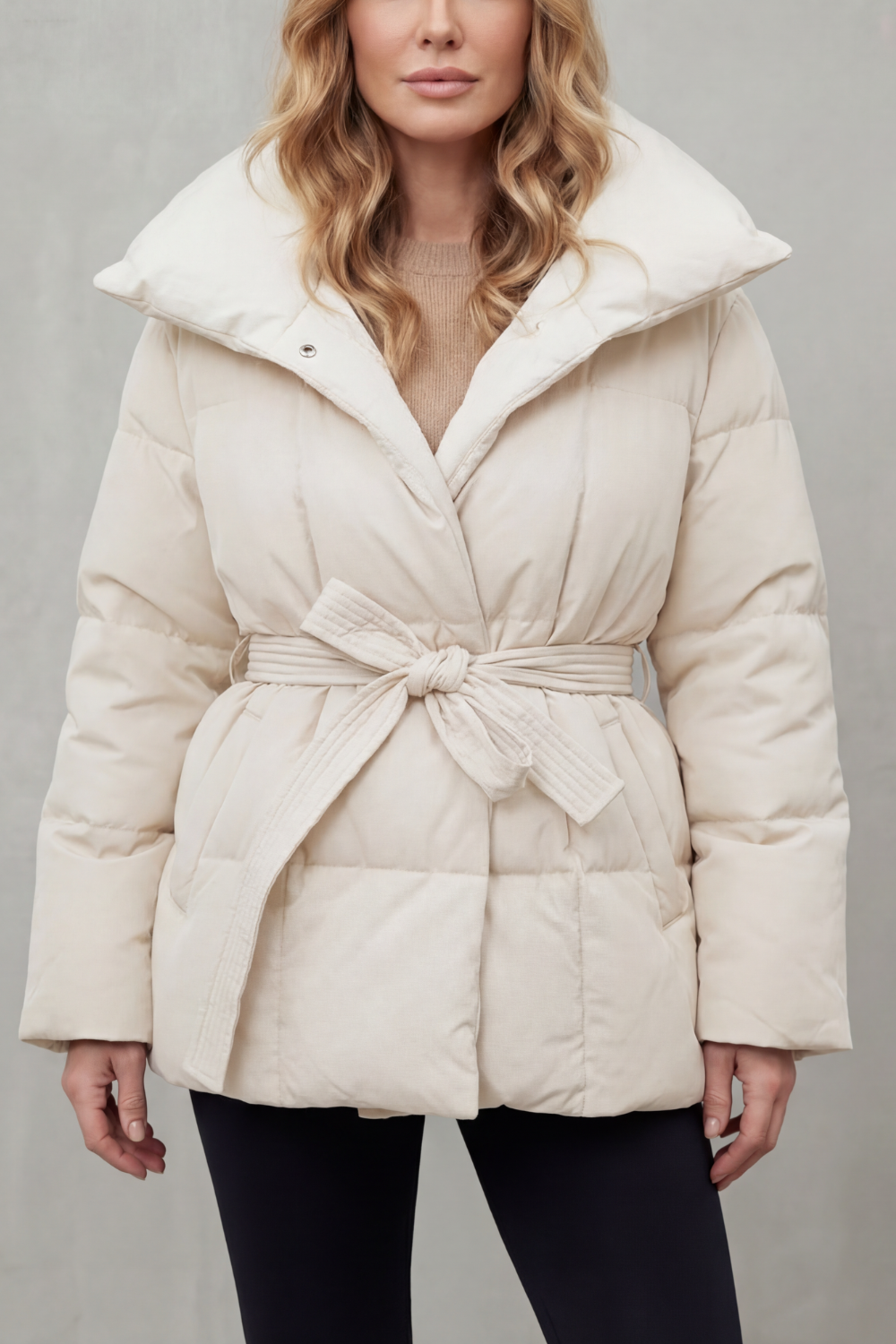 Valmira – Gola ampla – Casaco puffer com cinto