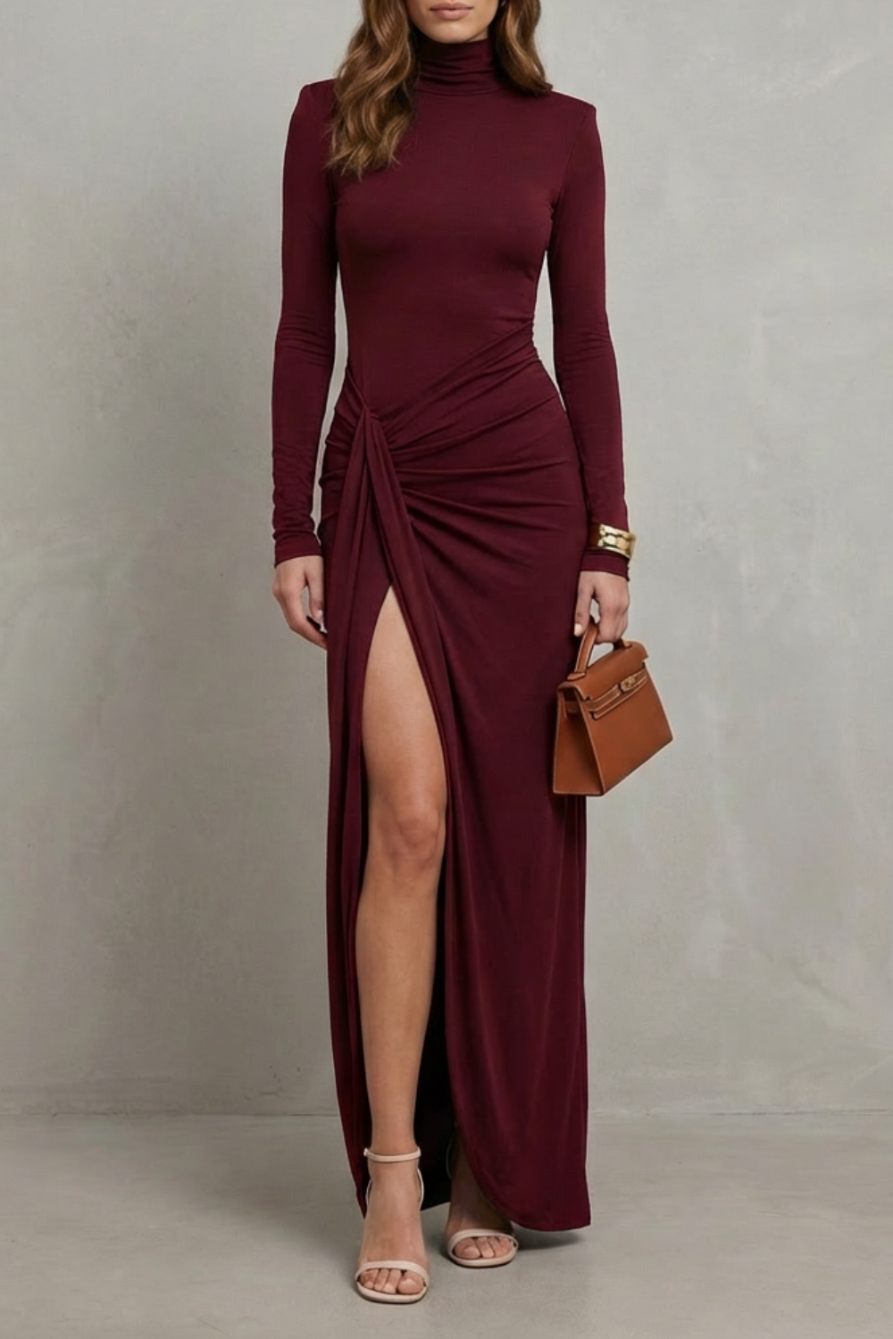 Vanessa – Vestido com Cintura Franzida e Fenda Alta – Glamour Sofisticado para a Noite