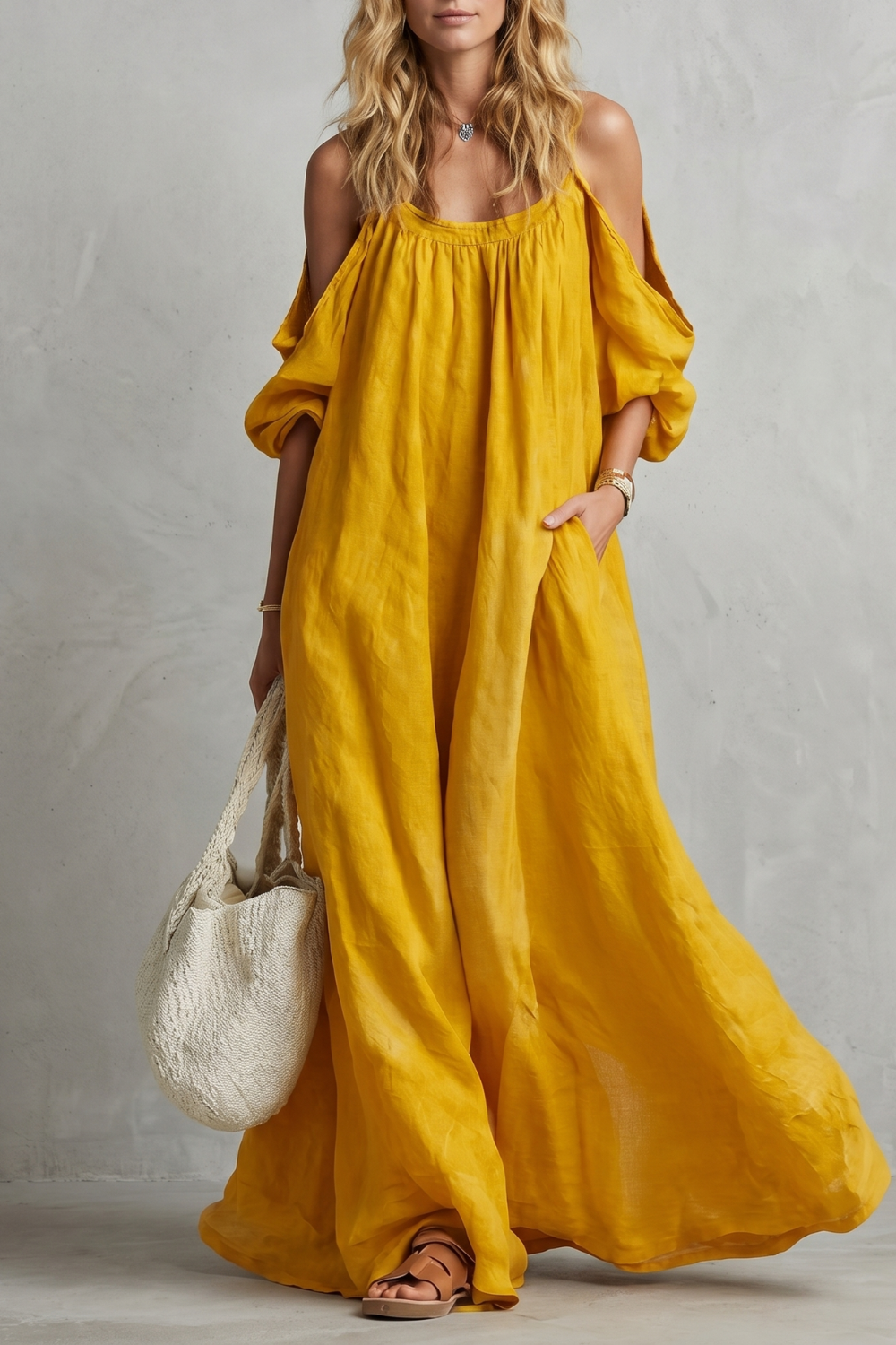 Velmira – Silhueta boho fluida – Vestido longo