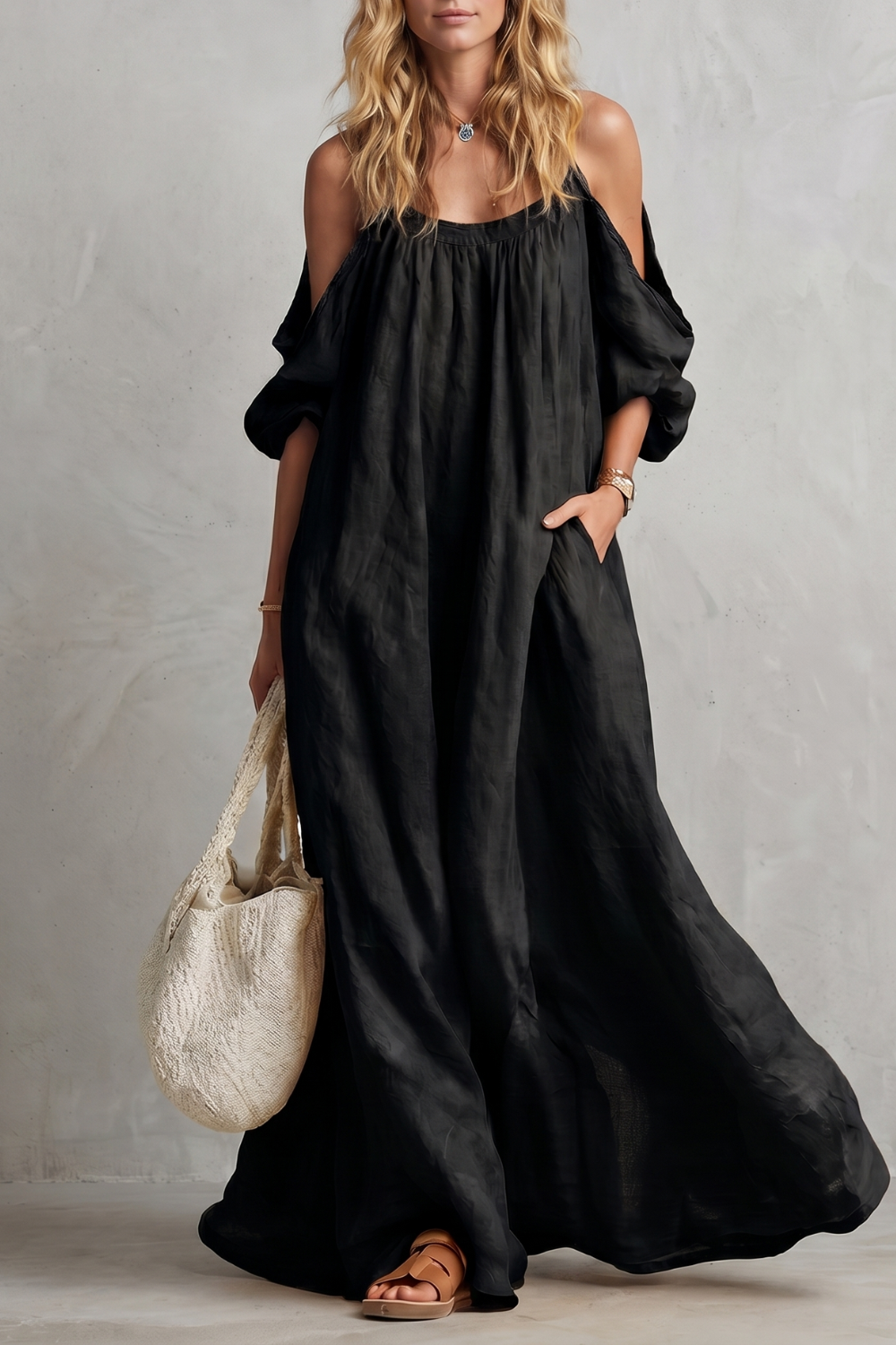 Velmira – Silhueta boho fluida – Vestido longo