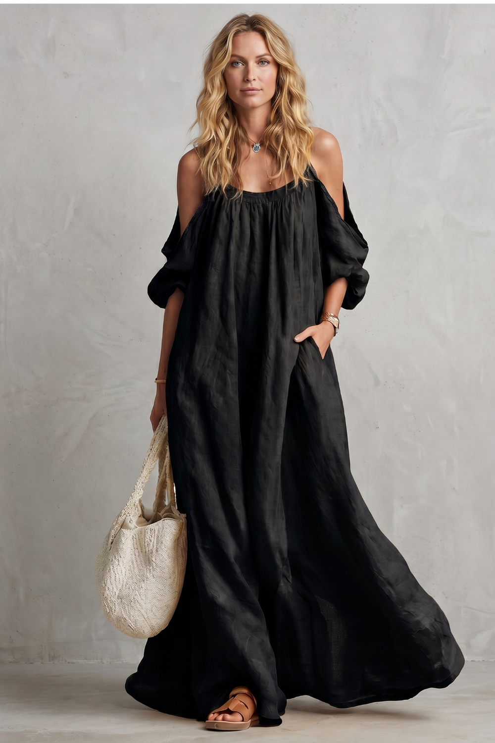 Velmira – Silhueta boho fluida – Vestido longo