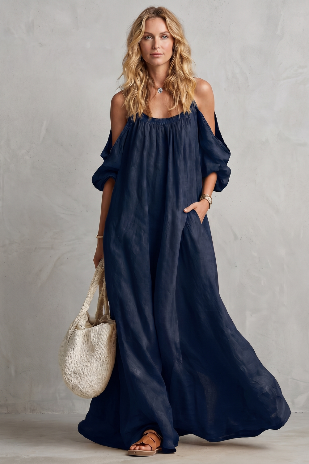 Velmira – Silhueta boho fluida – Vestido longo