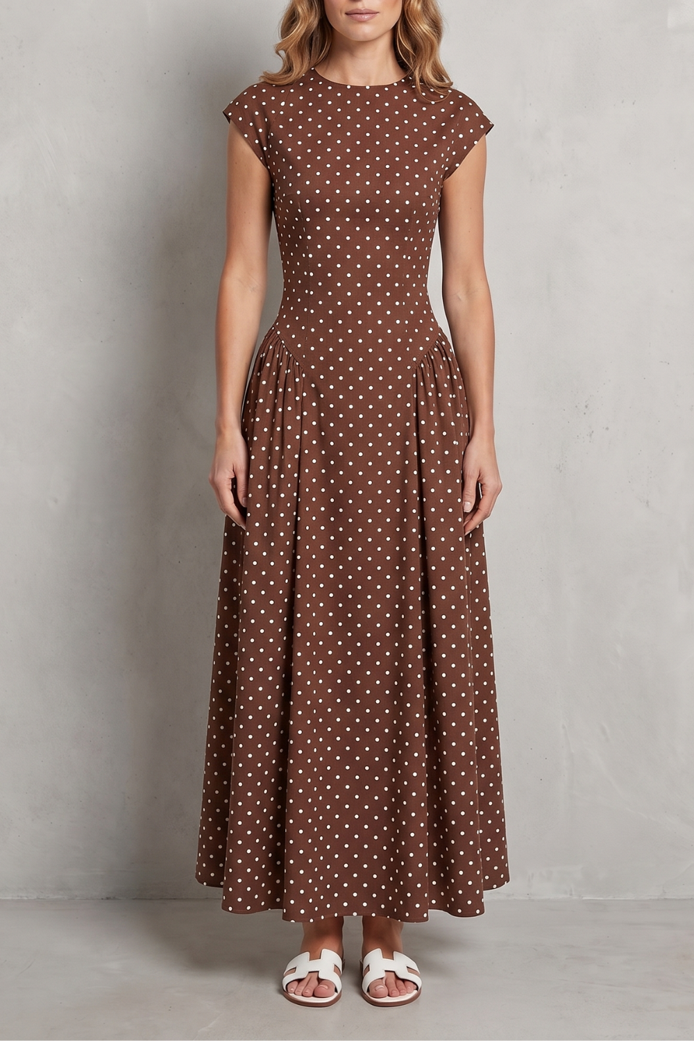 Veloura – Elegância vintage com poás – Vestido longo