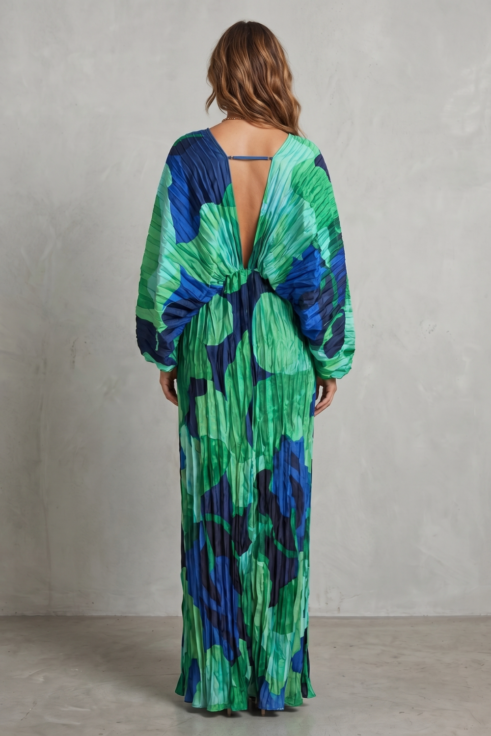 Verdanova – Charme de quimono plissado – Vestido longo