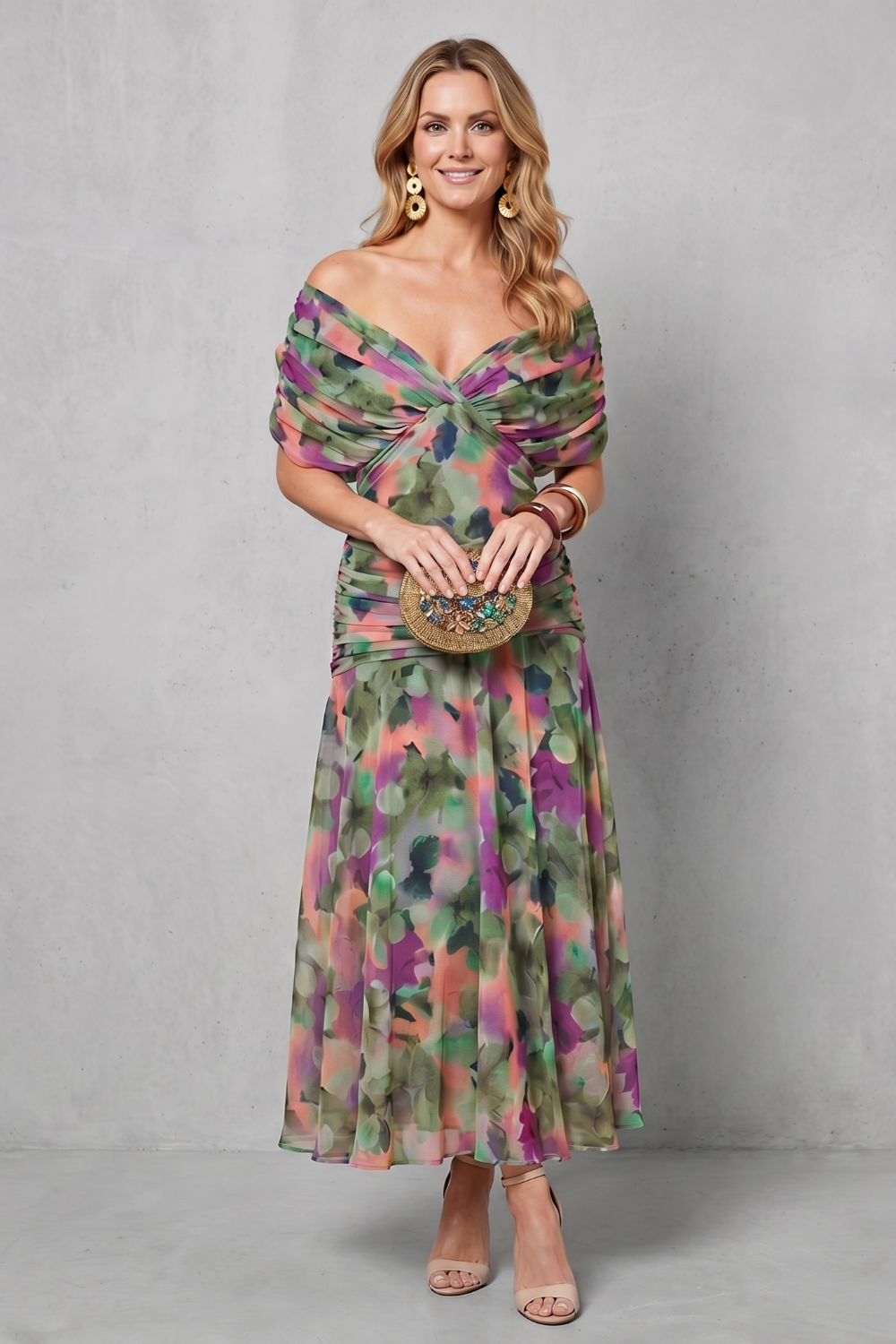 Verdelisse – Fluxo floral drapeado – Vestido longo