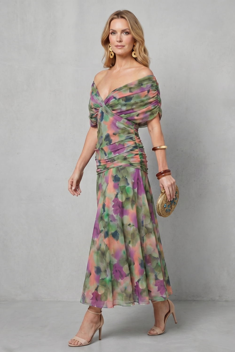 Verdelisse – Fluxo floral drapeado – Vestido longo