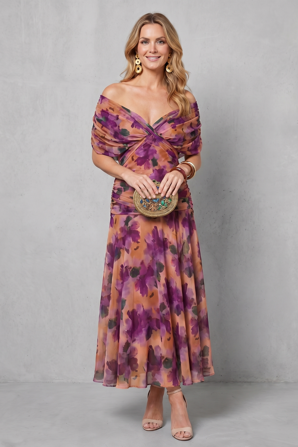 Verdelisse – Fluxo floral drapeado – Vestido longo