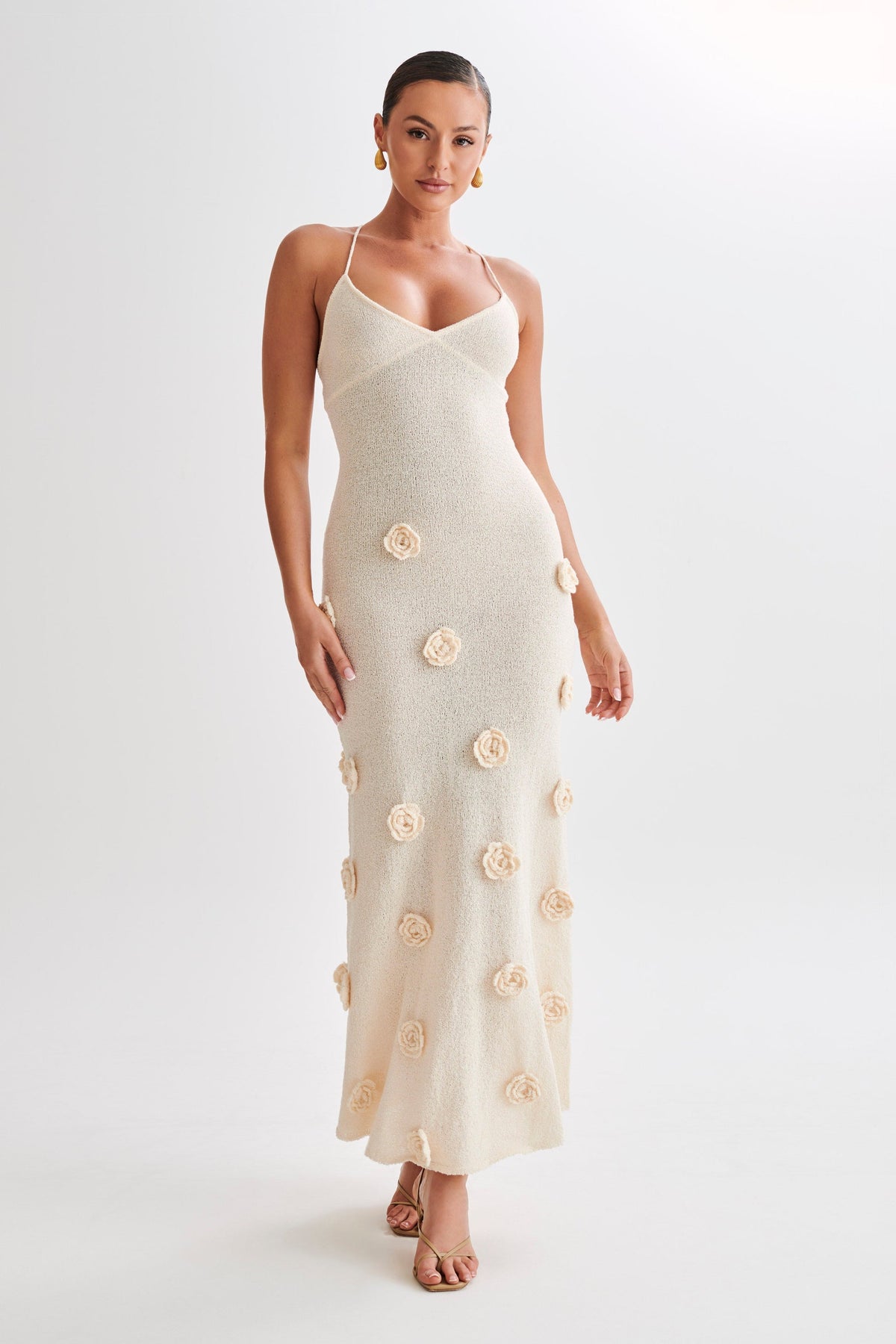 Vestido Longo de Tricô com Flores 3D - Ondine