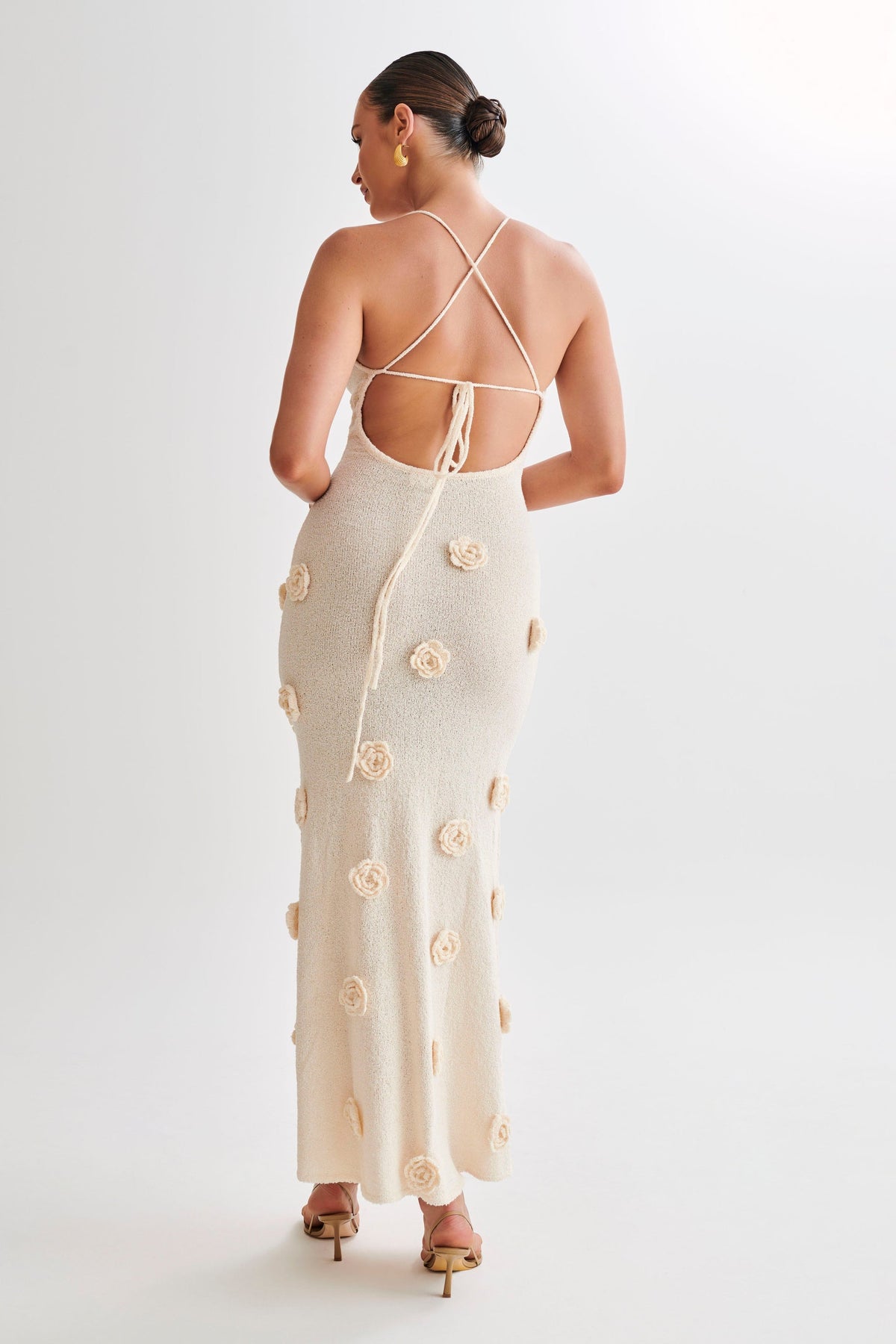 Vestido Longo de Tricô com Flores 3D - Ondine