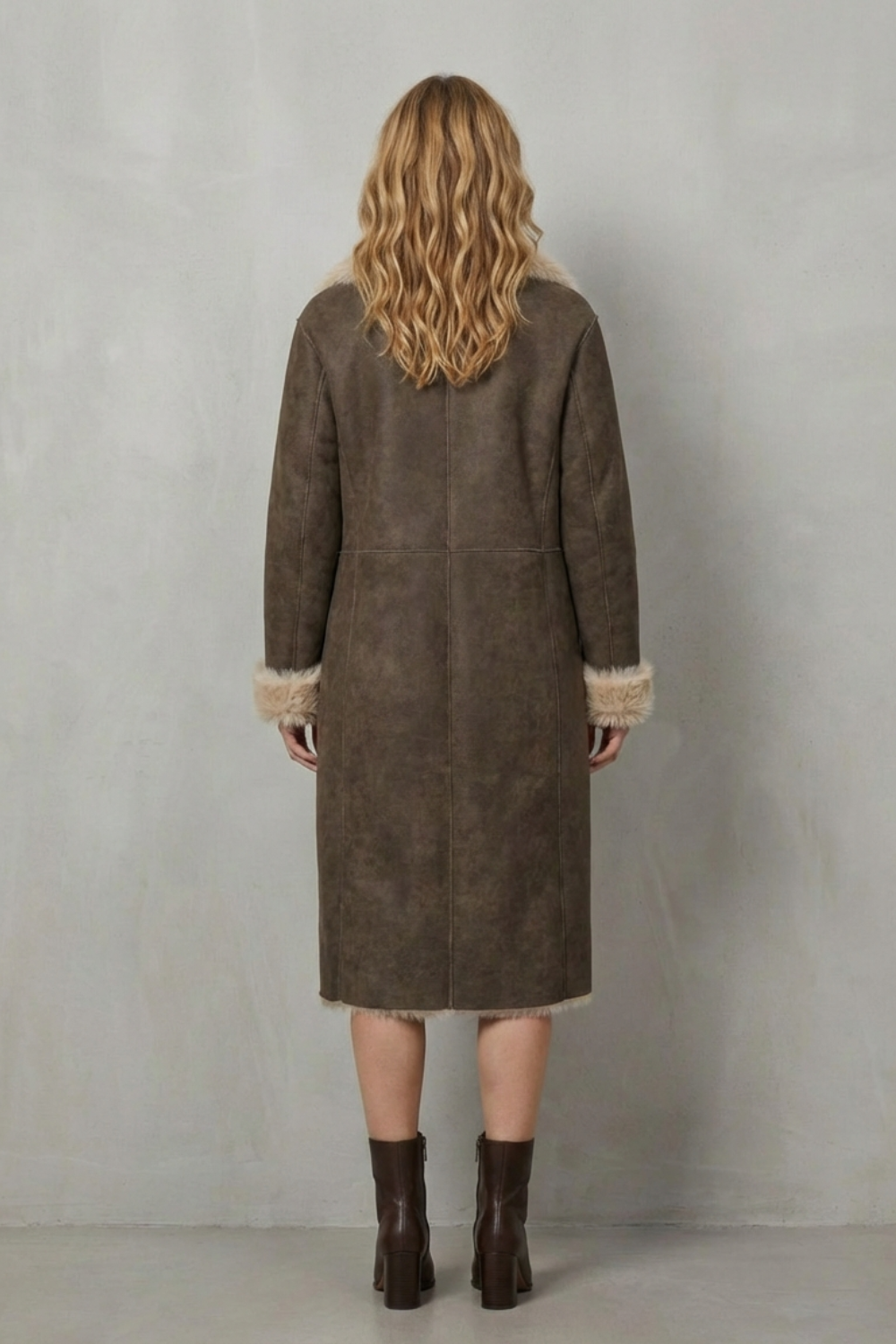 Virellia – Textura reversível – Casaco de shearling sintético