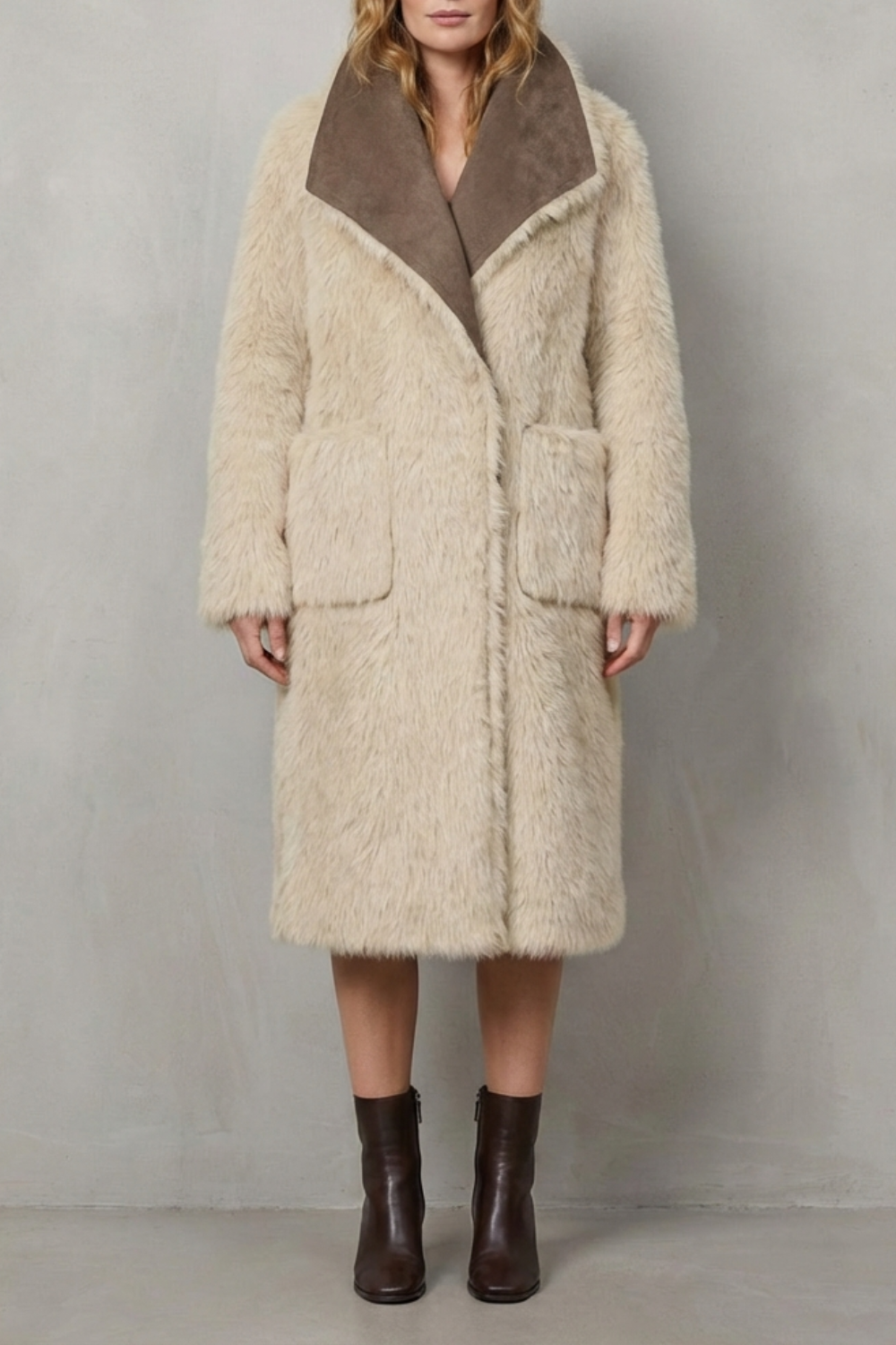 Virellia – Textura reversível – Casaco de shearling sintético