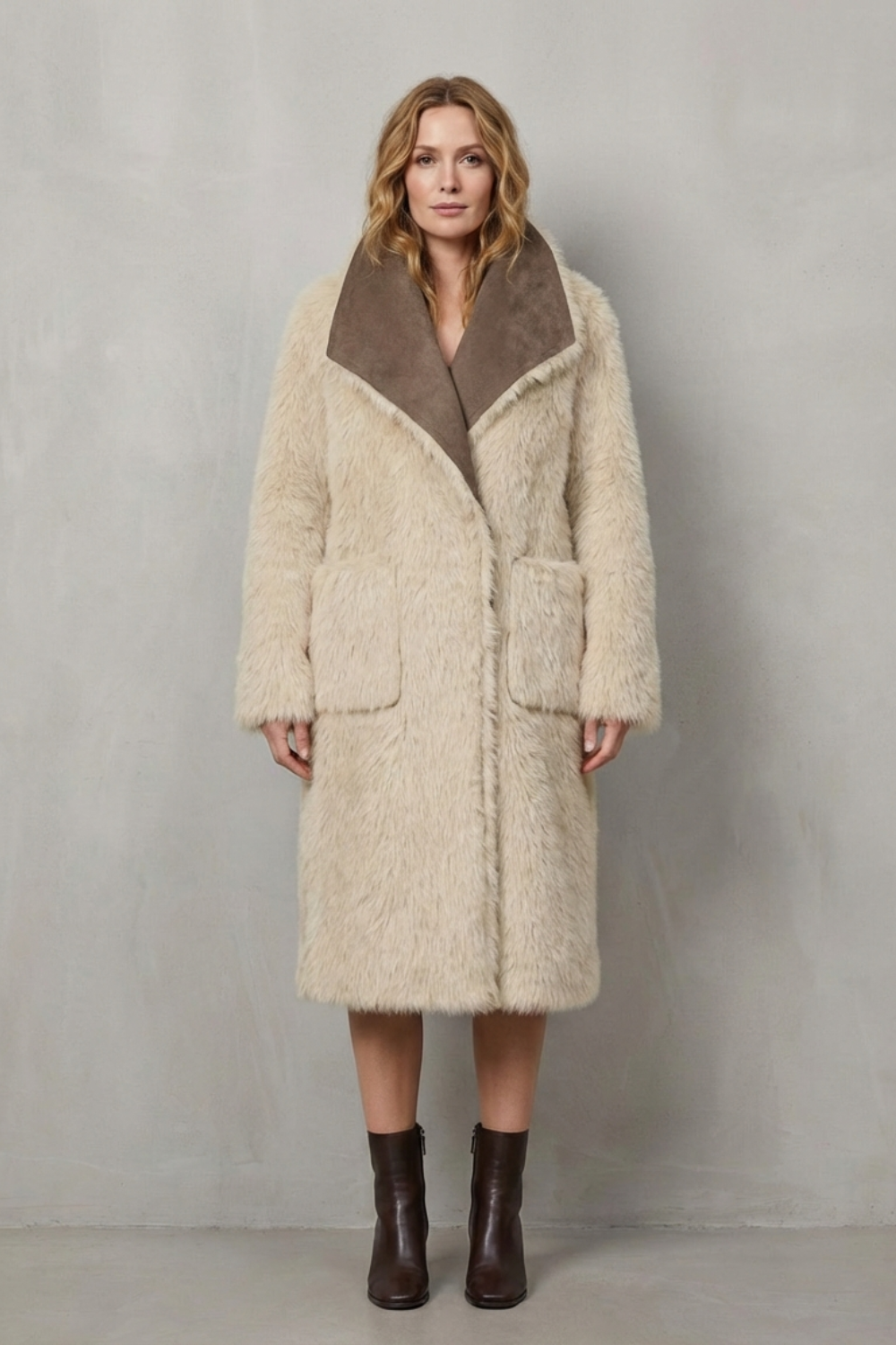 Virellia – Textura reversível – Casaco de shearling sintético