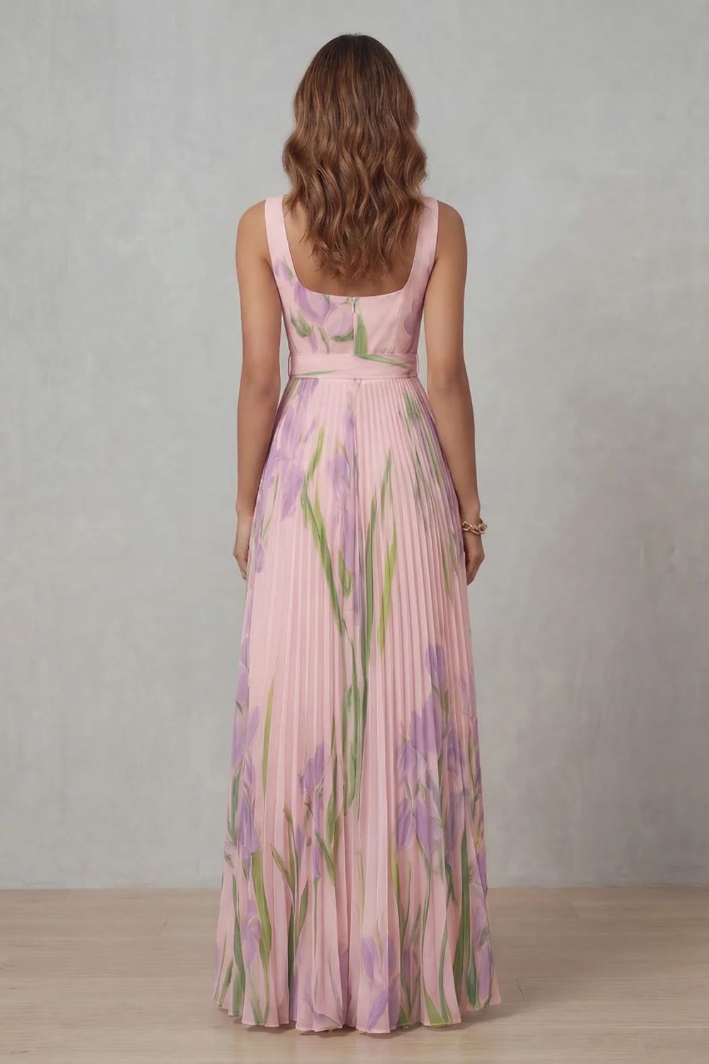 Vivienna – Floral aquarela – Vestido longo plissado
