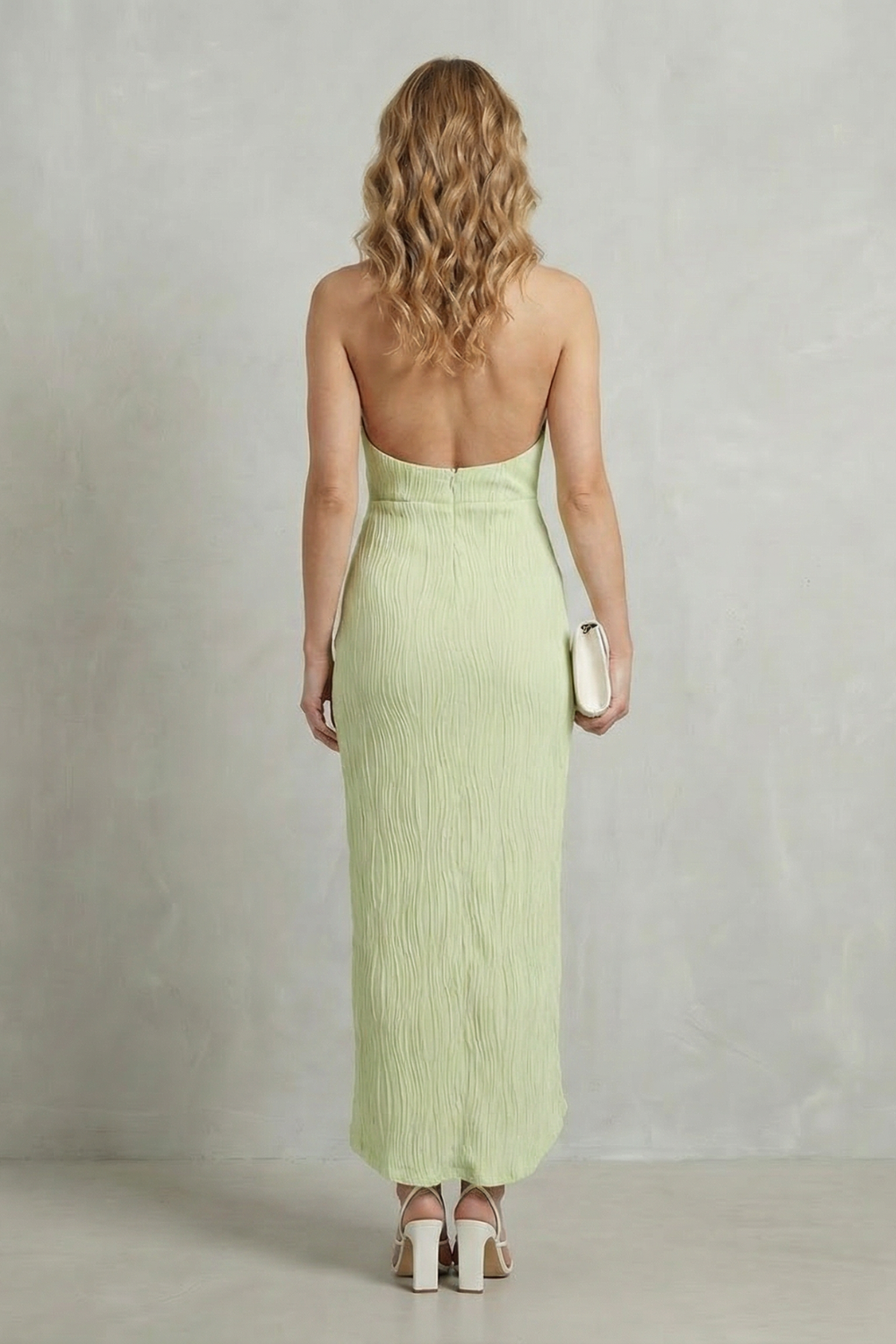 Zephyrelle – Charme plissado com costas abertas – Vestido longo