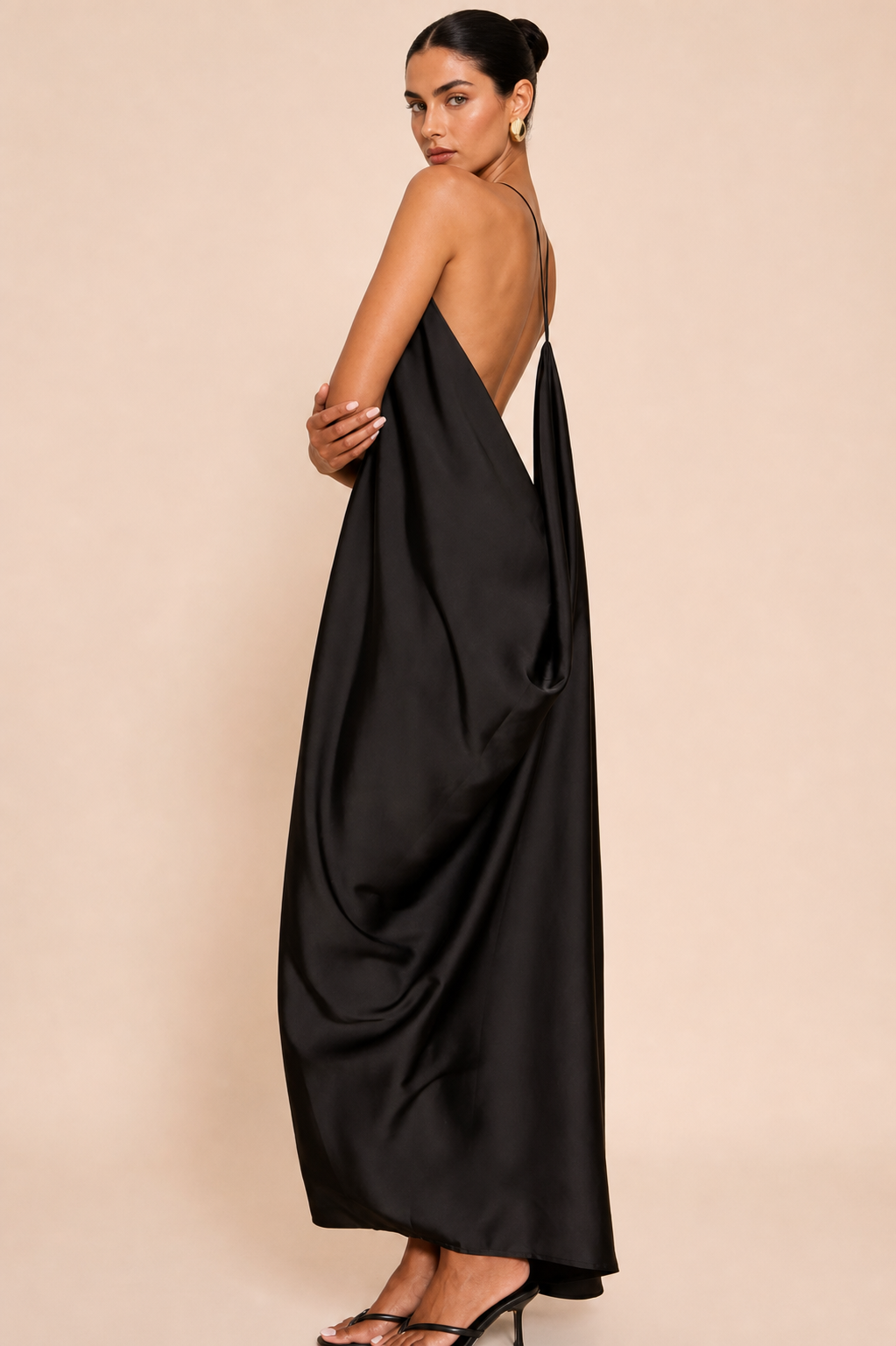 Vestido Longo Cetim Alças Cruzadas Costas Nuas - Vivianne