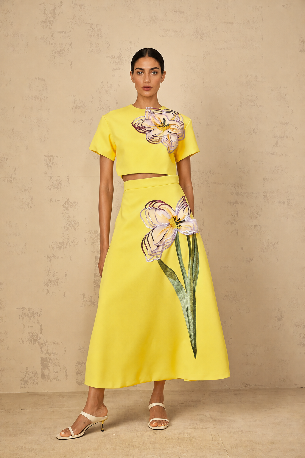 Conjunto Cropped e Saia Midi Estampa Floral - Florayne
