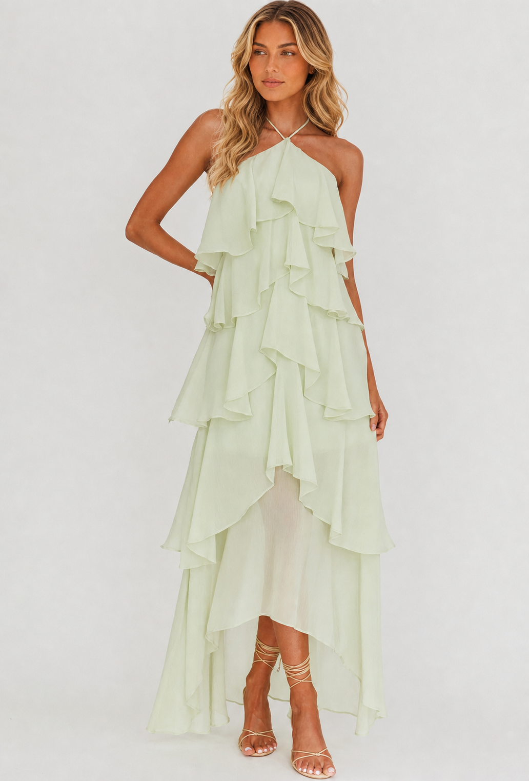 Vestido Maxi Floral com Alças de Laço e Babados - Camila