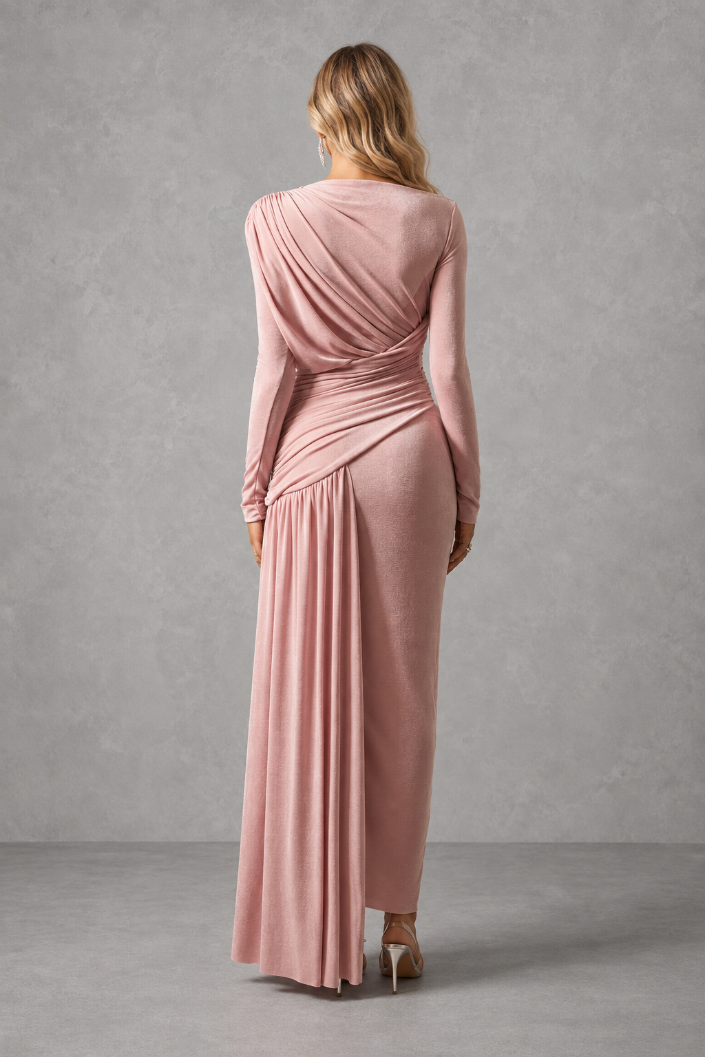 Celeste – Vestido Longo Drapeado com Pregas – Silhueta Elegante