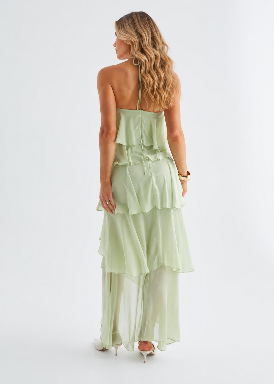 Vestido Maxi Floral com Alças de Laço e Babados - Camila