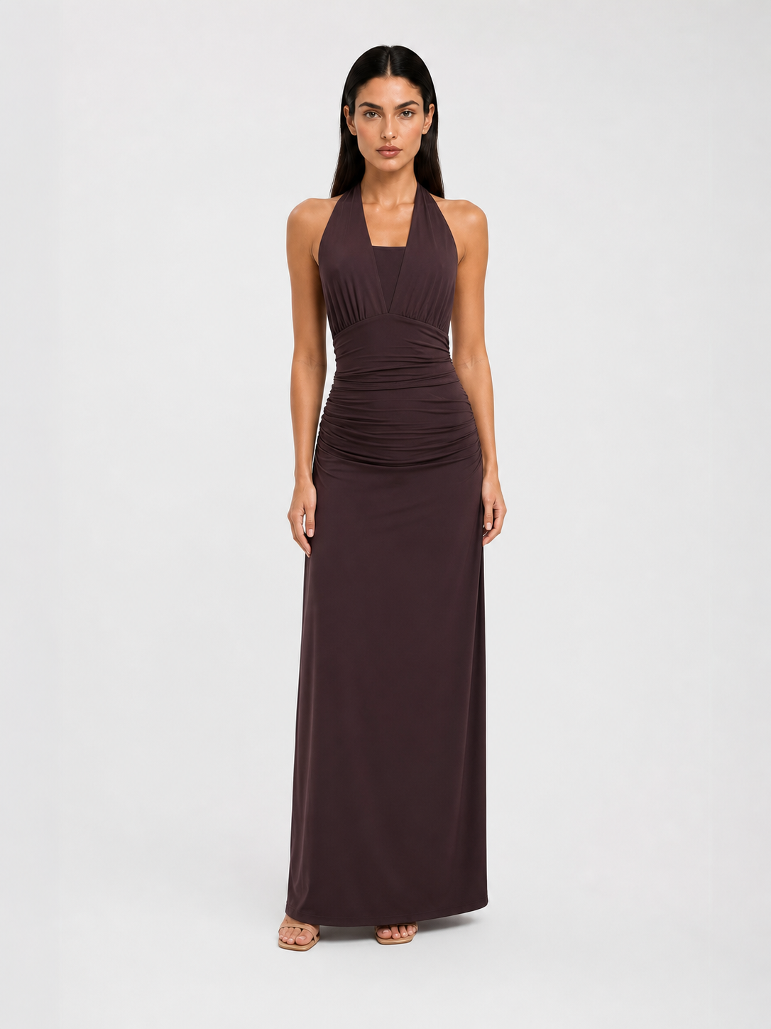 Vestido Longo Decote V Frente Única Fenda Lateral - Norah