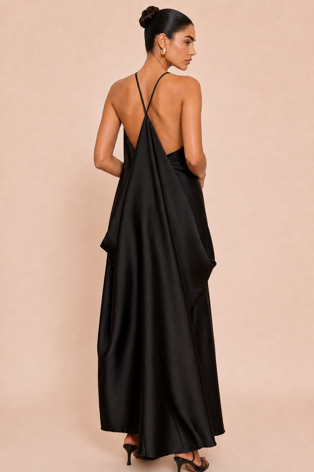 Vestido Longo Cetim Alças Cruzadas Costas Nuas - Vivianne