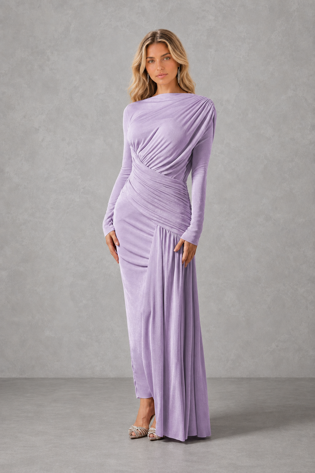 Celeste – Vestido Longo Drapeado com Pregas – Silhueta Elegante