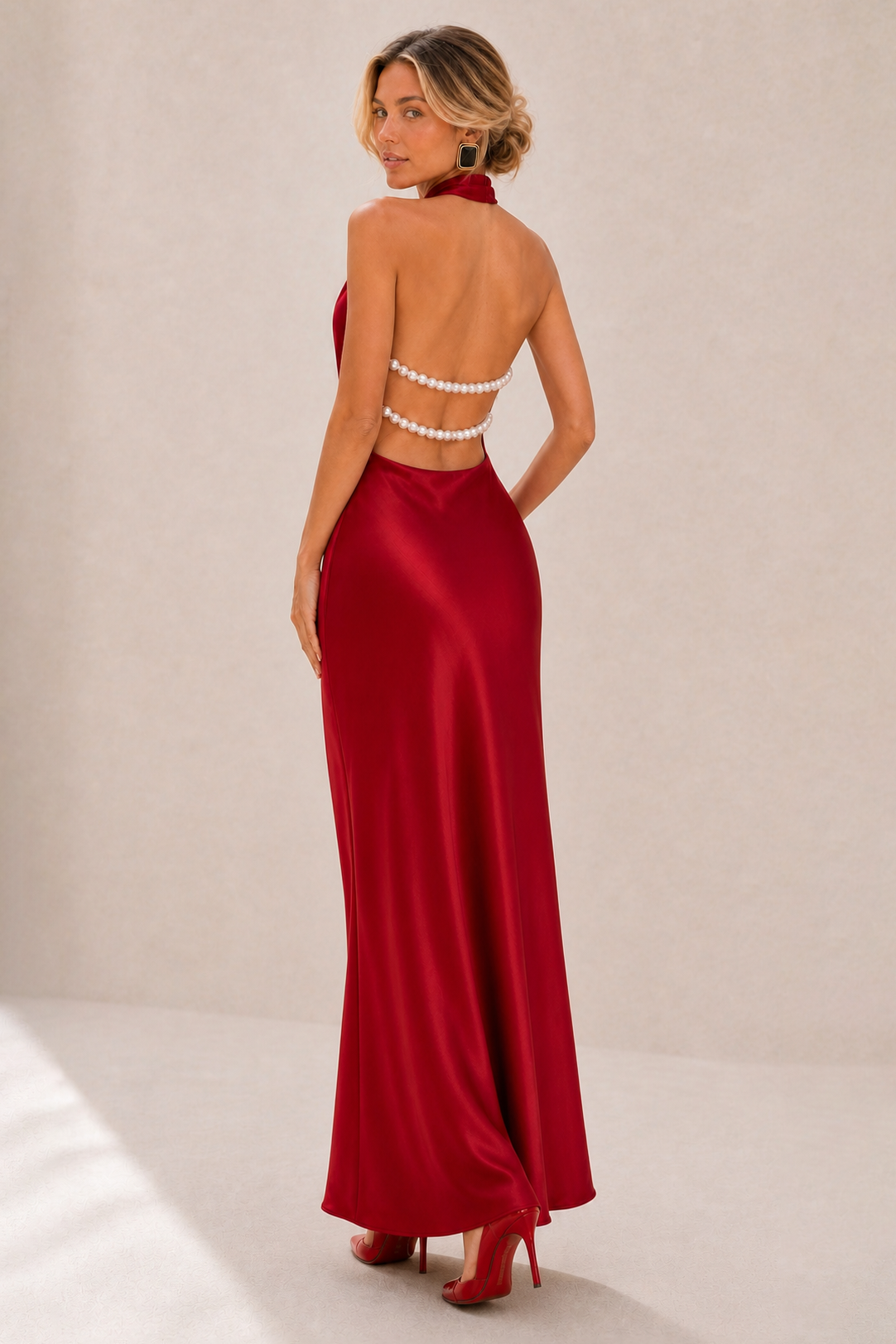 Vestido Midi Cetim Decote Envolto com Amarração no Pescoço - Otávia