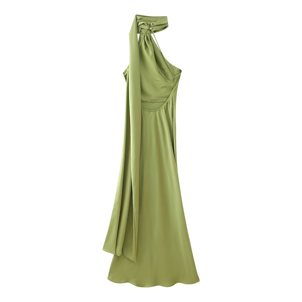 Vestido Longo Cetim Um Ombro Só com Capa Lateral - Isabel