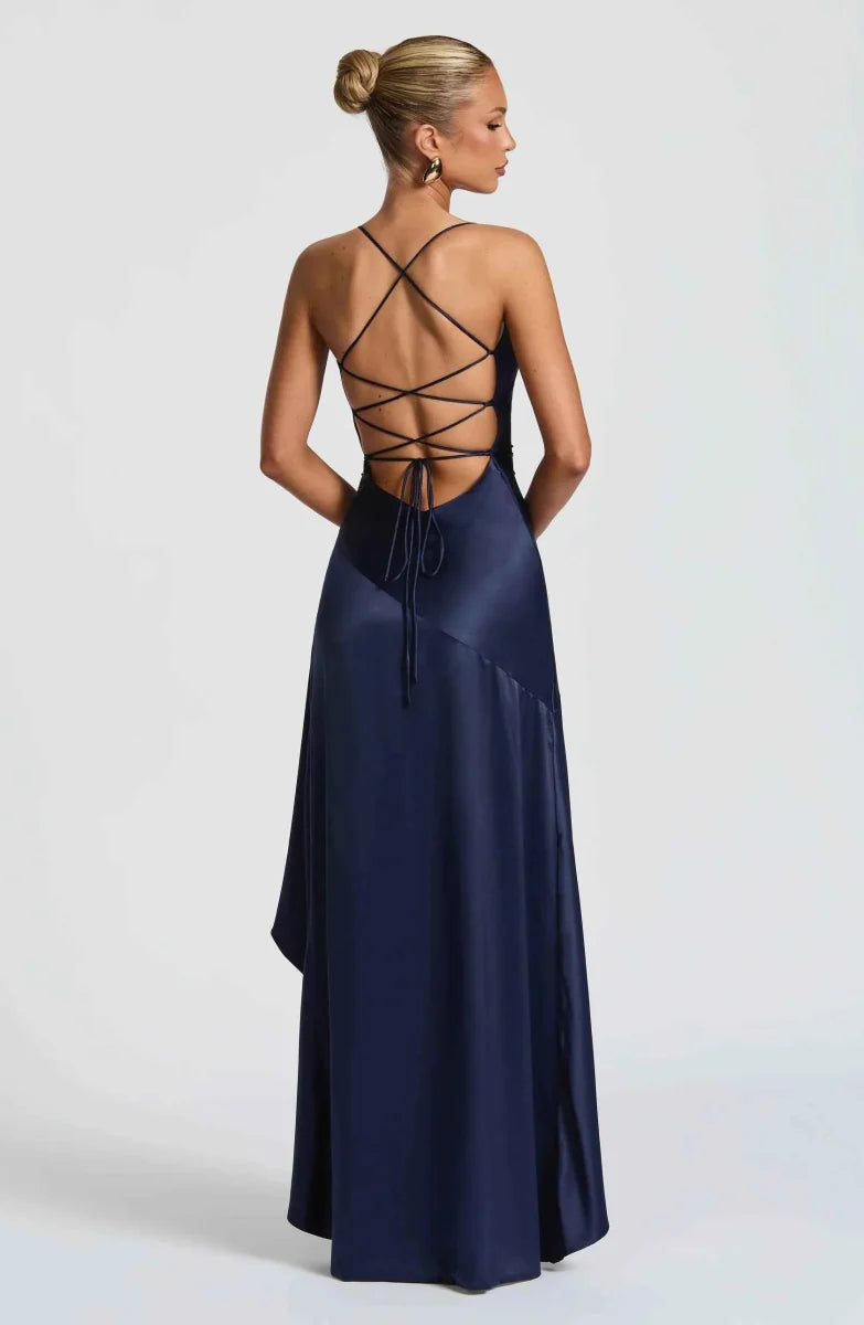Vestido Longo com Barra de Babado e Costas Amarradas - Camélia