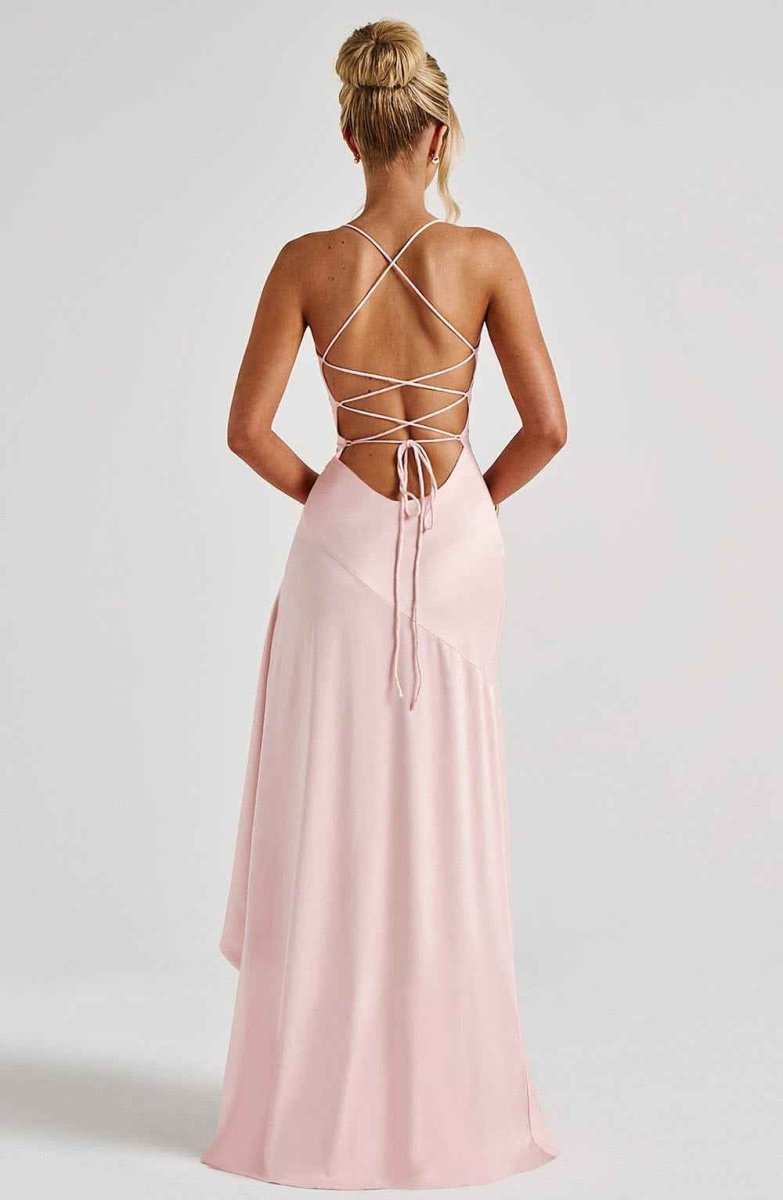 Vestido Longo com Barra de Babado e Costas Amarradas - Camélia