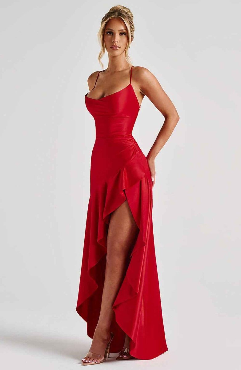 Vestido Longo com Barra de Babado e Costas Amarradas - Camélia
