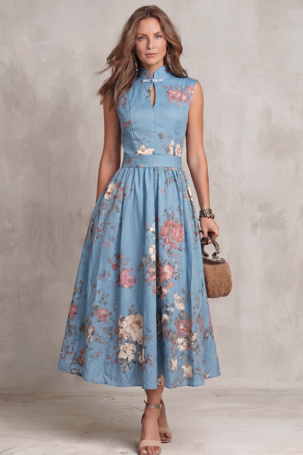 Noirelle – Elegância floral vintage – Vestido midi