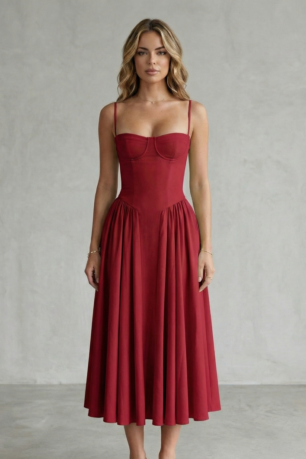 Calliope – Estrutura atemporal – Vestido Midi Feminino Estruturado sem Mangas