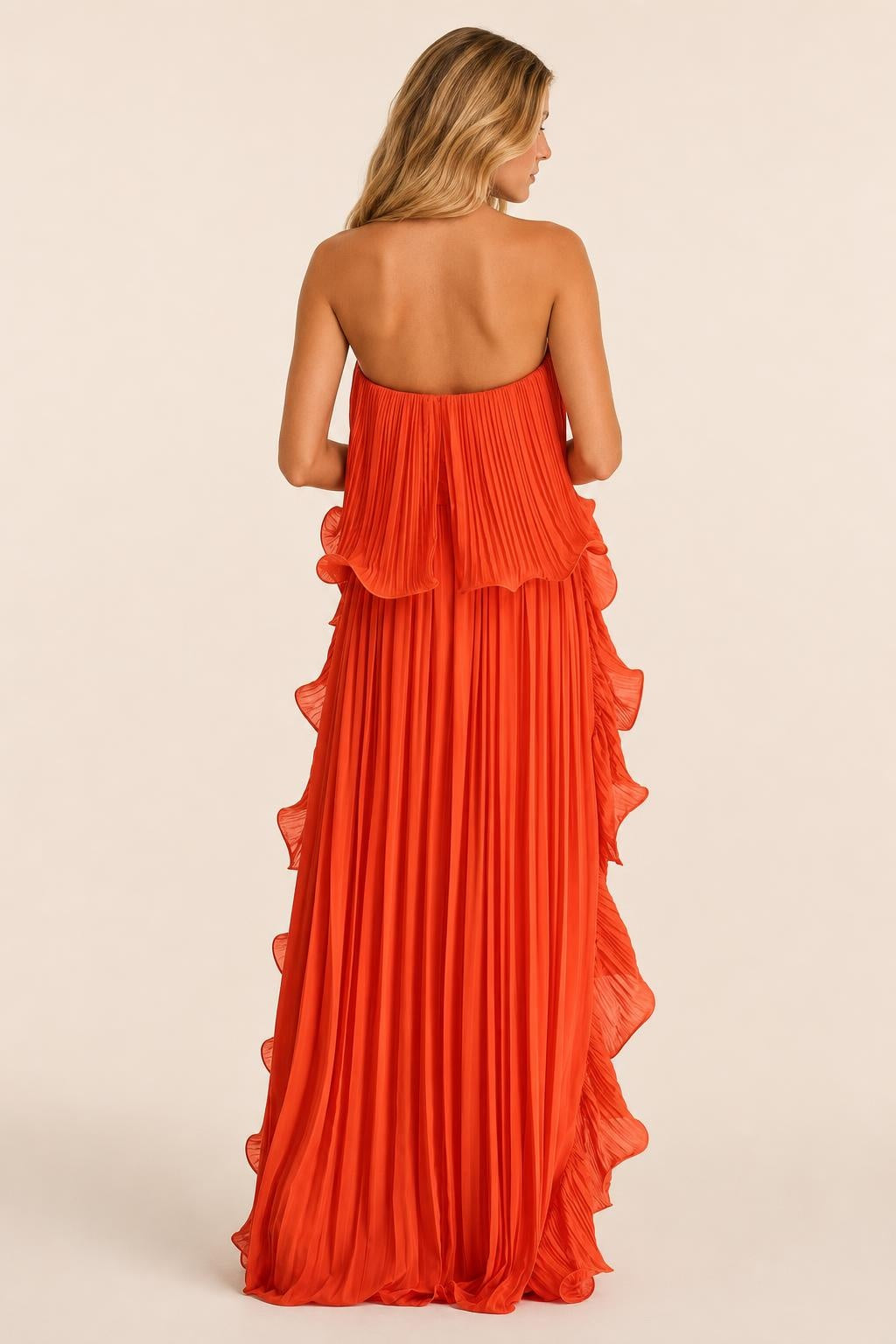 Vestido Longo Tomara Que Caia Plissado com Babado Lateral - Georgina — studio_back — Sofia [9e694add-1b3a-4375-b69b-bed9fde5ea0c]