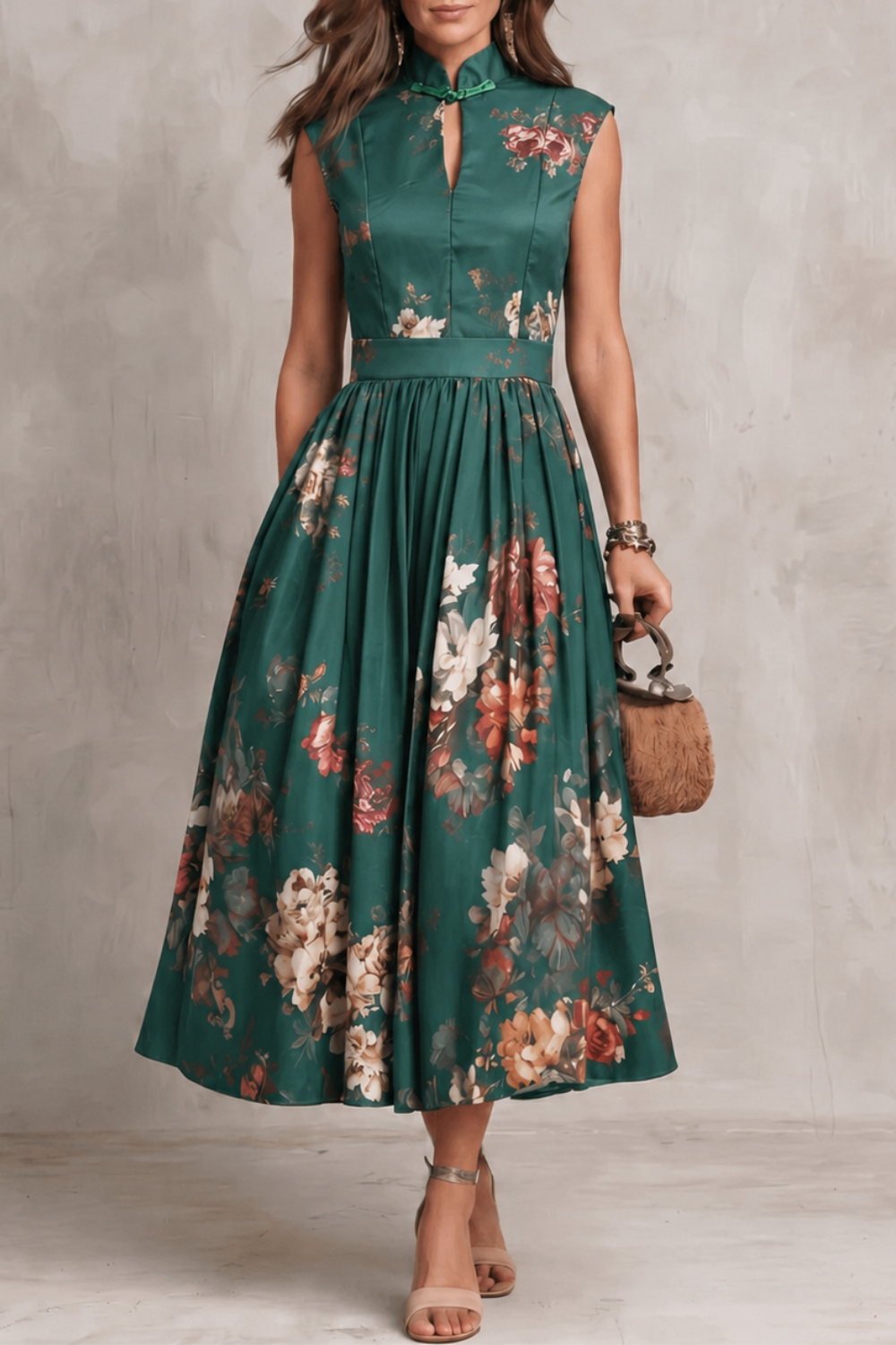 Noirelle – Elegância floral vintage – Vestido midi