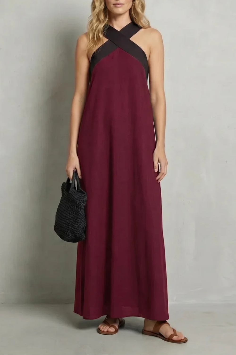 Seravelle – Elegância frente única cruzada – Vestido longo