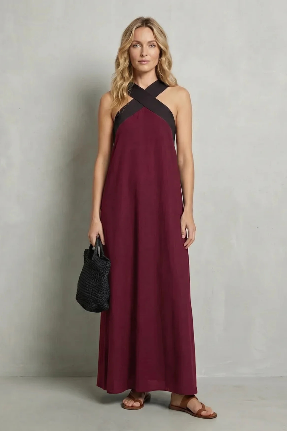 Seravelle – Elegância frente única cruzada – Vestido longo