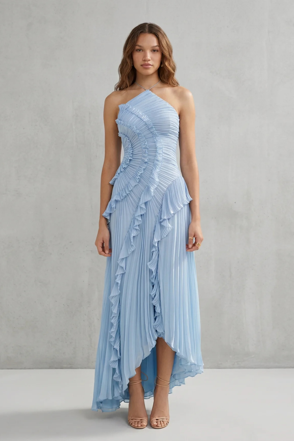 Lavirea – Pregas esculturais – Vestido midi ombro único