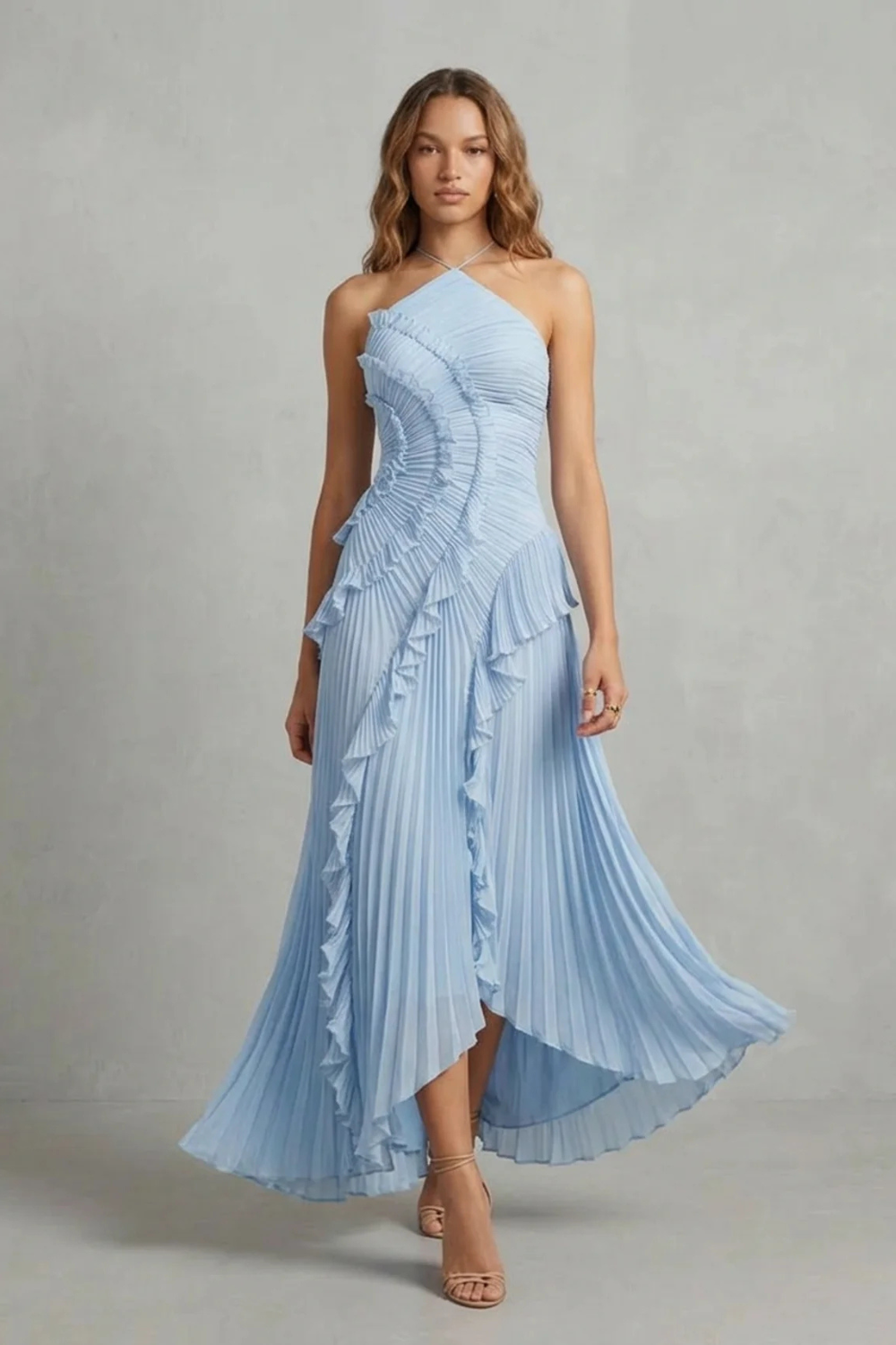Lavirea – Pregas esculturais – Vestido midi ombro único
