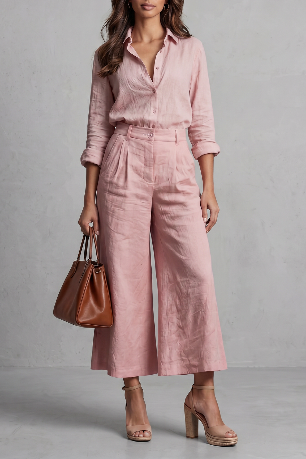 Elavine – Acabamento em linho suave – Conjunto coordenado pantalona