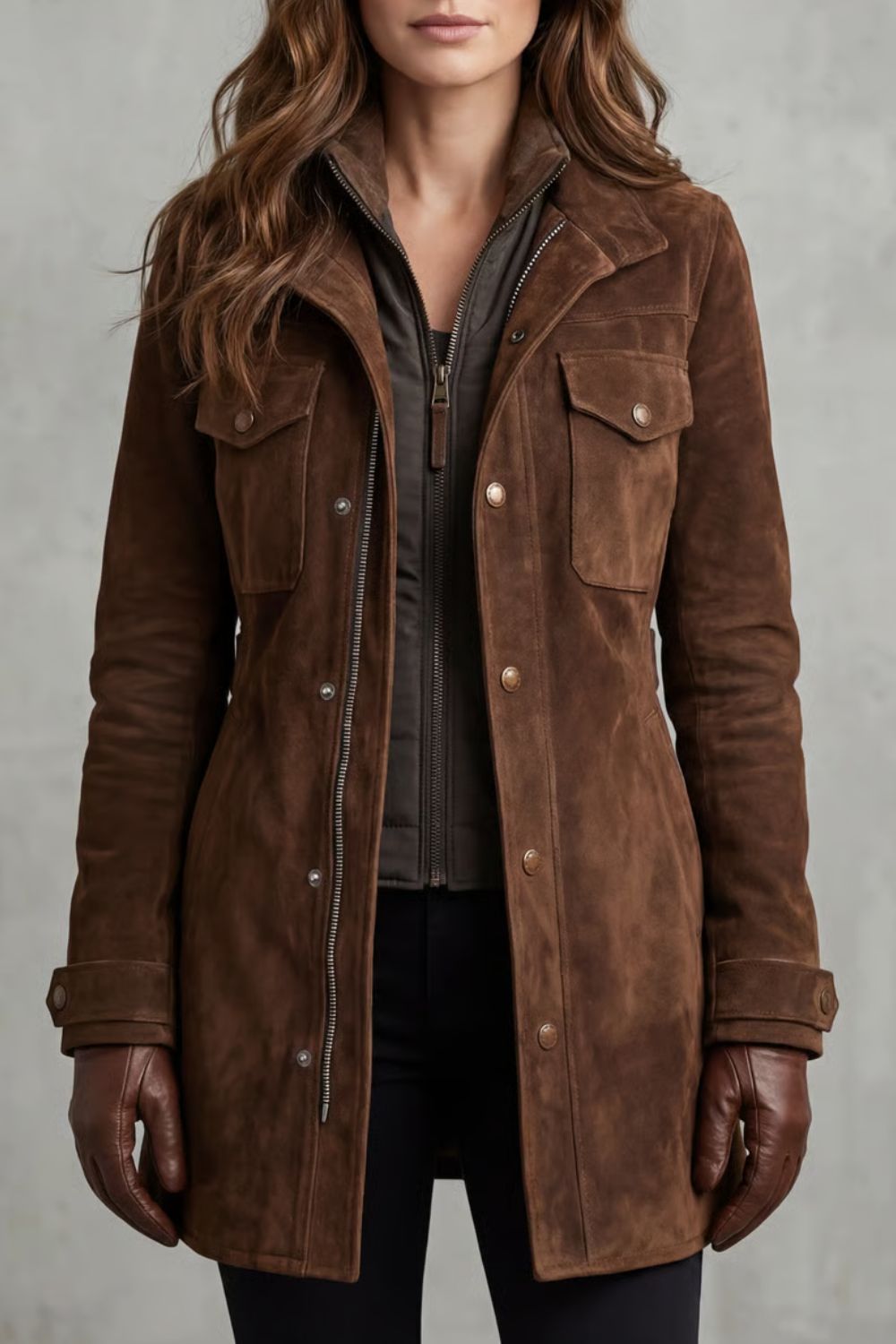 Bellavue – Acabamento suede alfaiatado – Casaco longo