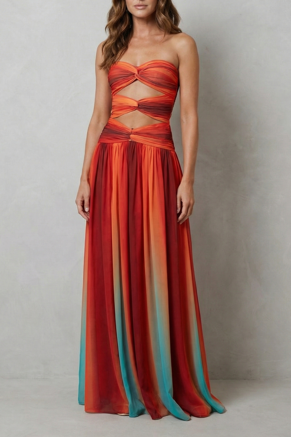 Zafrina – Charme ombré pôr do sol – Vestido longo tomara que caia