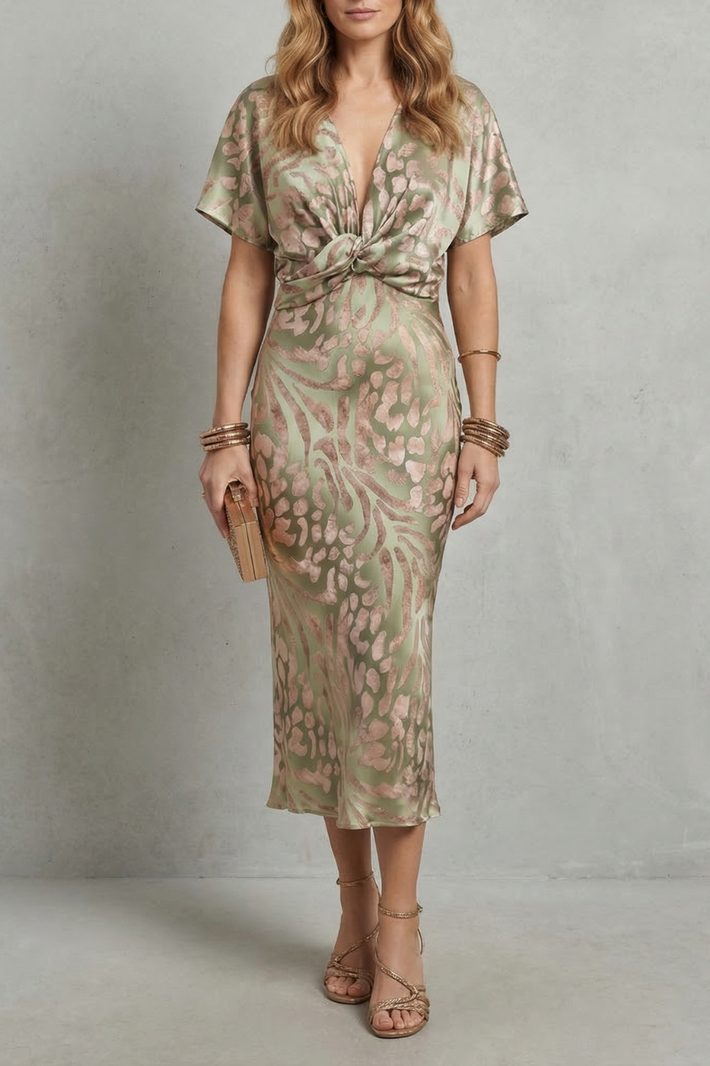 Zarielle – Elegância drapeada – Vestido longo decote V