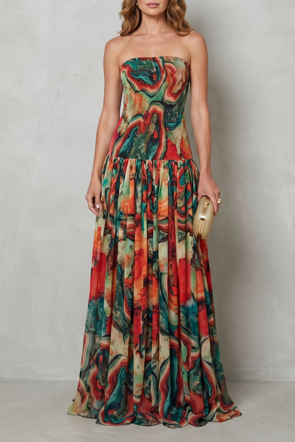 Lavielle – Vestido longo estampado ombro a ombro