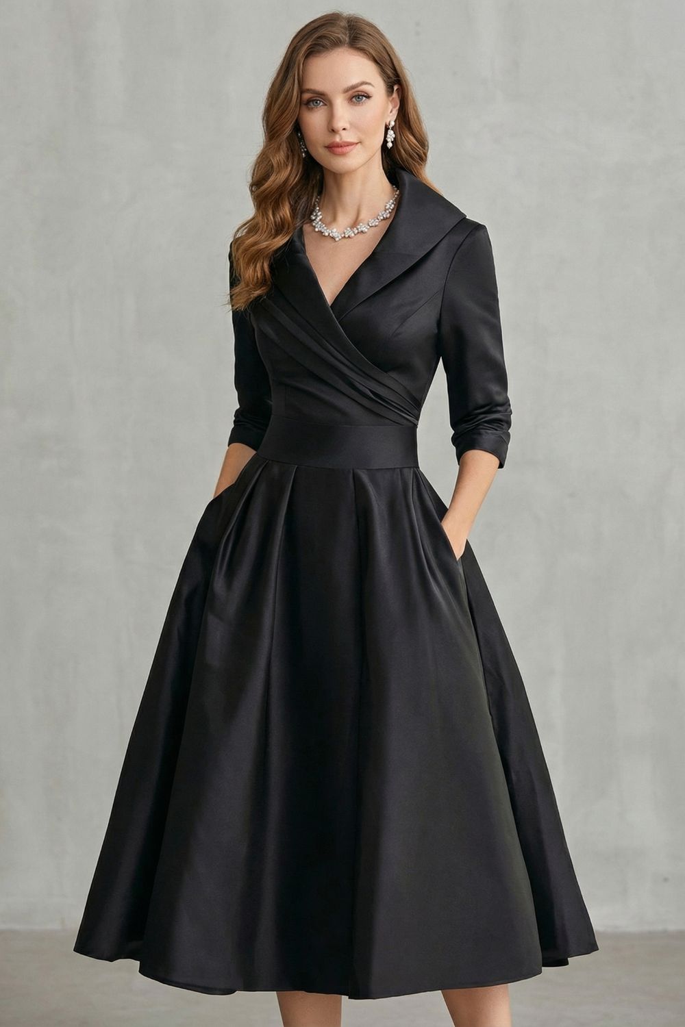 Élodianne – Elegância com gola drapeada – Vestido midi